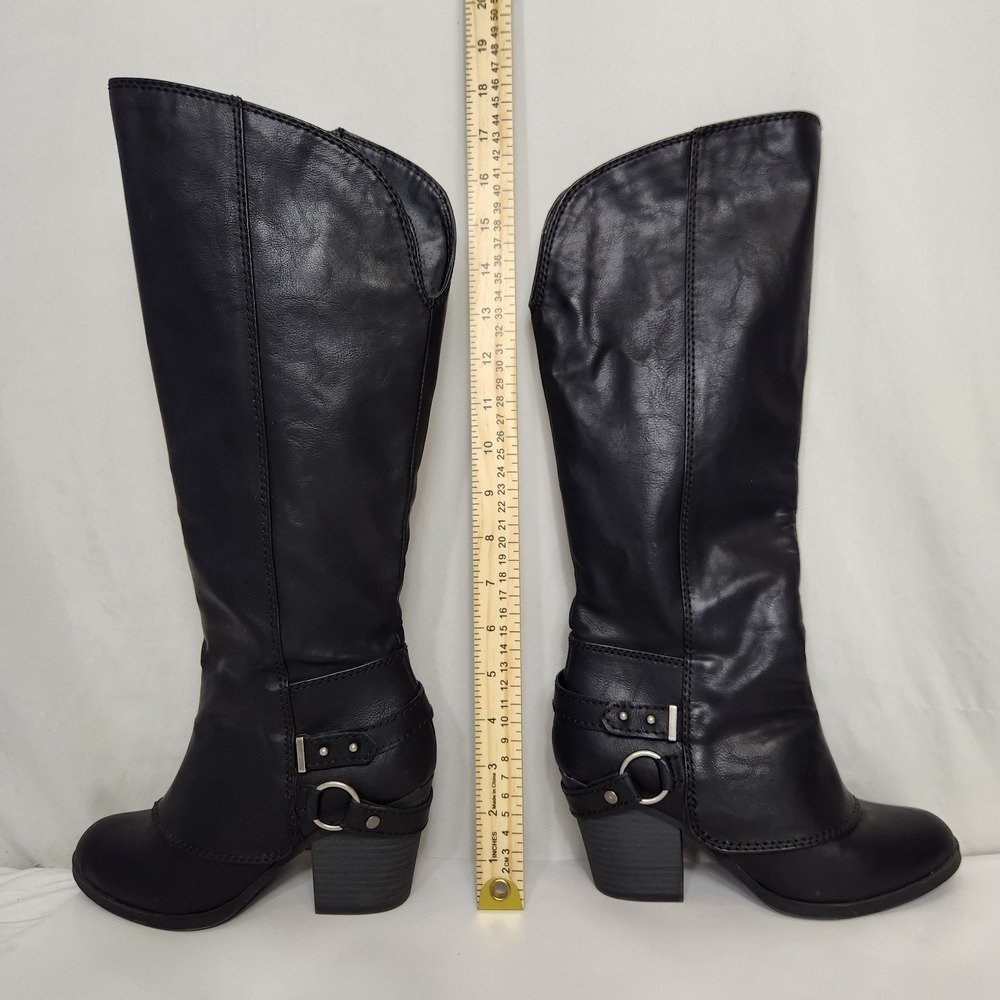 American Rag Co AEBONI Womens Black Knee High Boots Sz 5M Block Heel Harness Zip - Picture 14 of 16